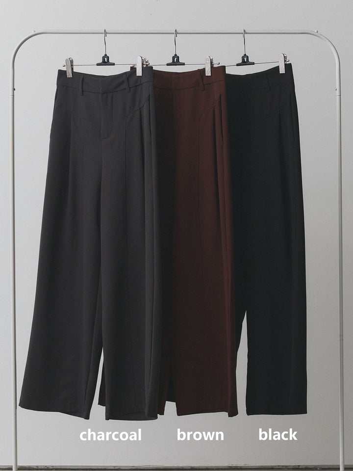 【Allure】[SET]ボタンダウンオーバーシャツ+デザインタックセンターシームアイドパンツ(2set)