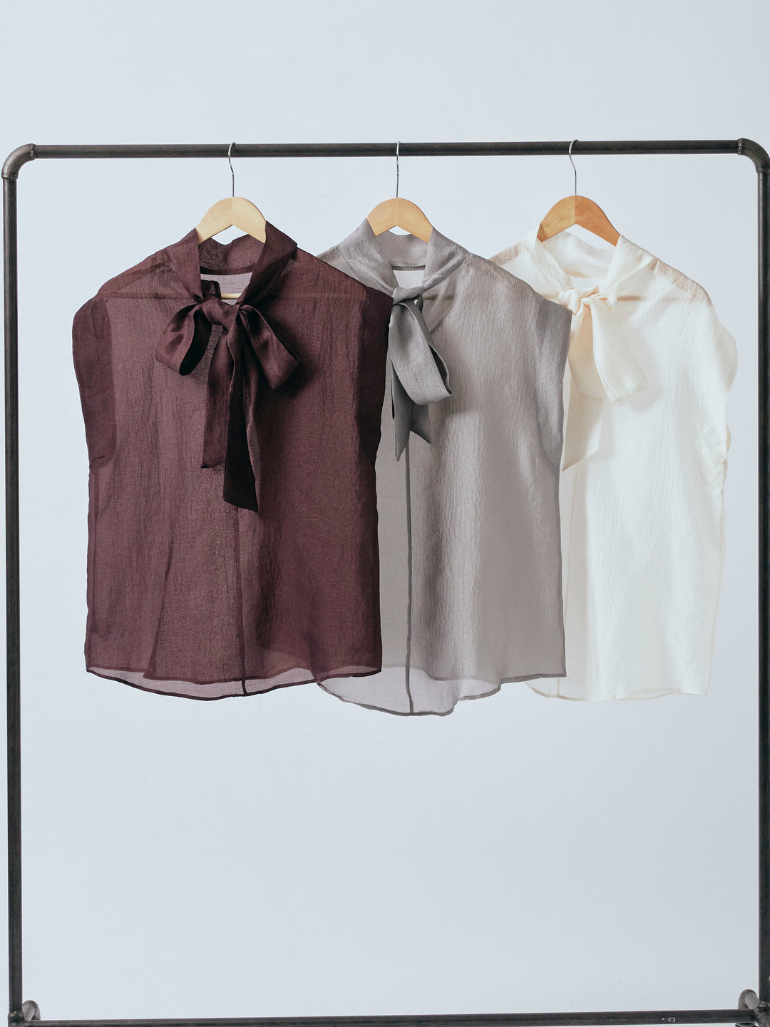 【Allure】[SET]シャイニーシアーブラウス+メッシュタックワイドパンツ(2set)