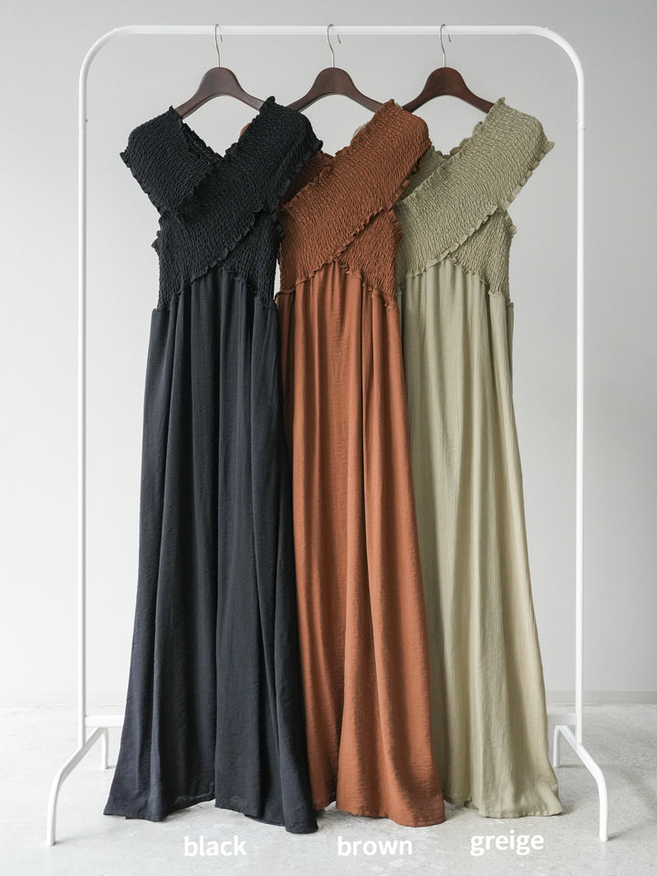 [SET]シャーリングクロスワンピース+シャーリングクロスワンピース(2set)