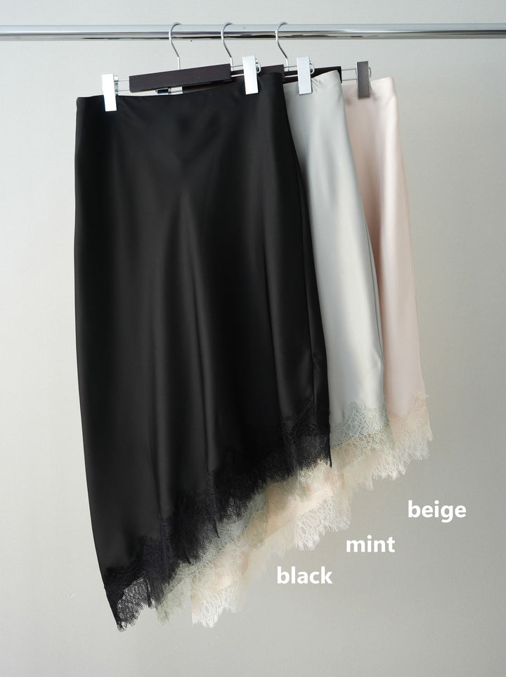 [SET]デザインBIGポケットオーバーデニムジャケット+サテンライクアシメレーススカート+センターシームフレアパンツ(3set)