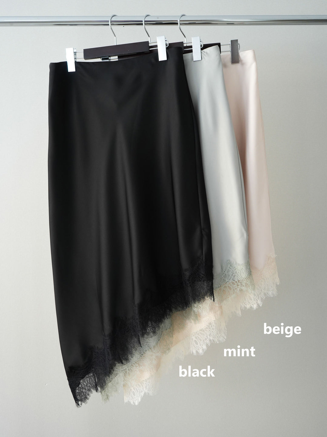 [SET]ダブルブレストオーバージャケット+サテンライクアシメレーススカート+センターシームフレアパンツ(3set)