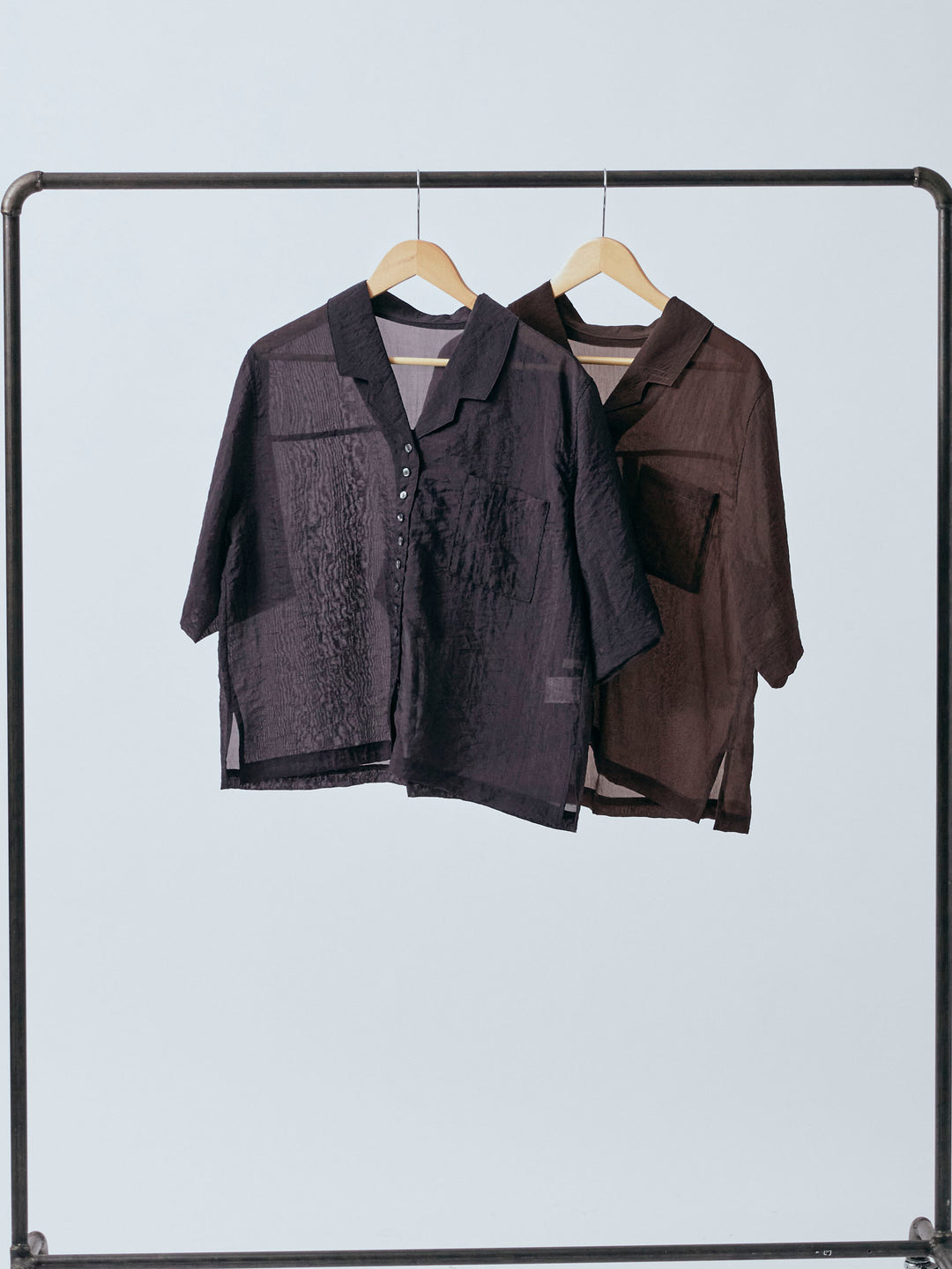 【Allure】[SET]シャイニースラブシアー開襟ハーフシャツ+シャイニースラブシアーワイドパンツ(2set)