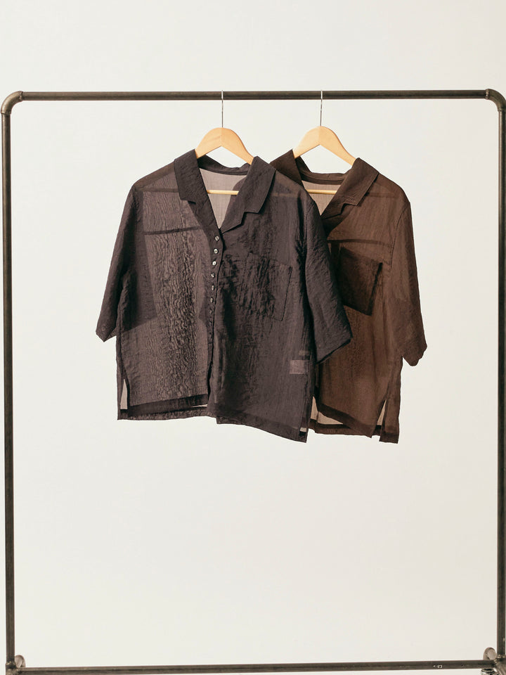 【Allure】[SET]シャイニースラブシアー開襟ハーフシャツ+シャイニースラブシアー開襟ハーフシャツ(2set)