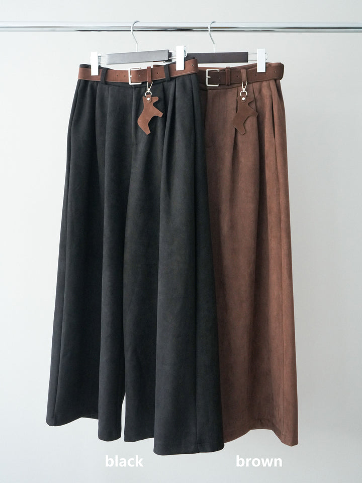 [SET]モチーフベルト付スエードタックワイドパンツ+モチーフベルト付スエードタックワイドパンツ(2set)