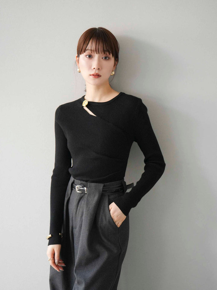 [套裝] 金色圖案設計羅紋上衣 + 選配飾品套裝（2 套）