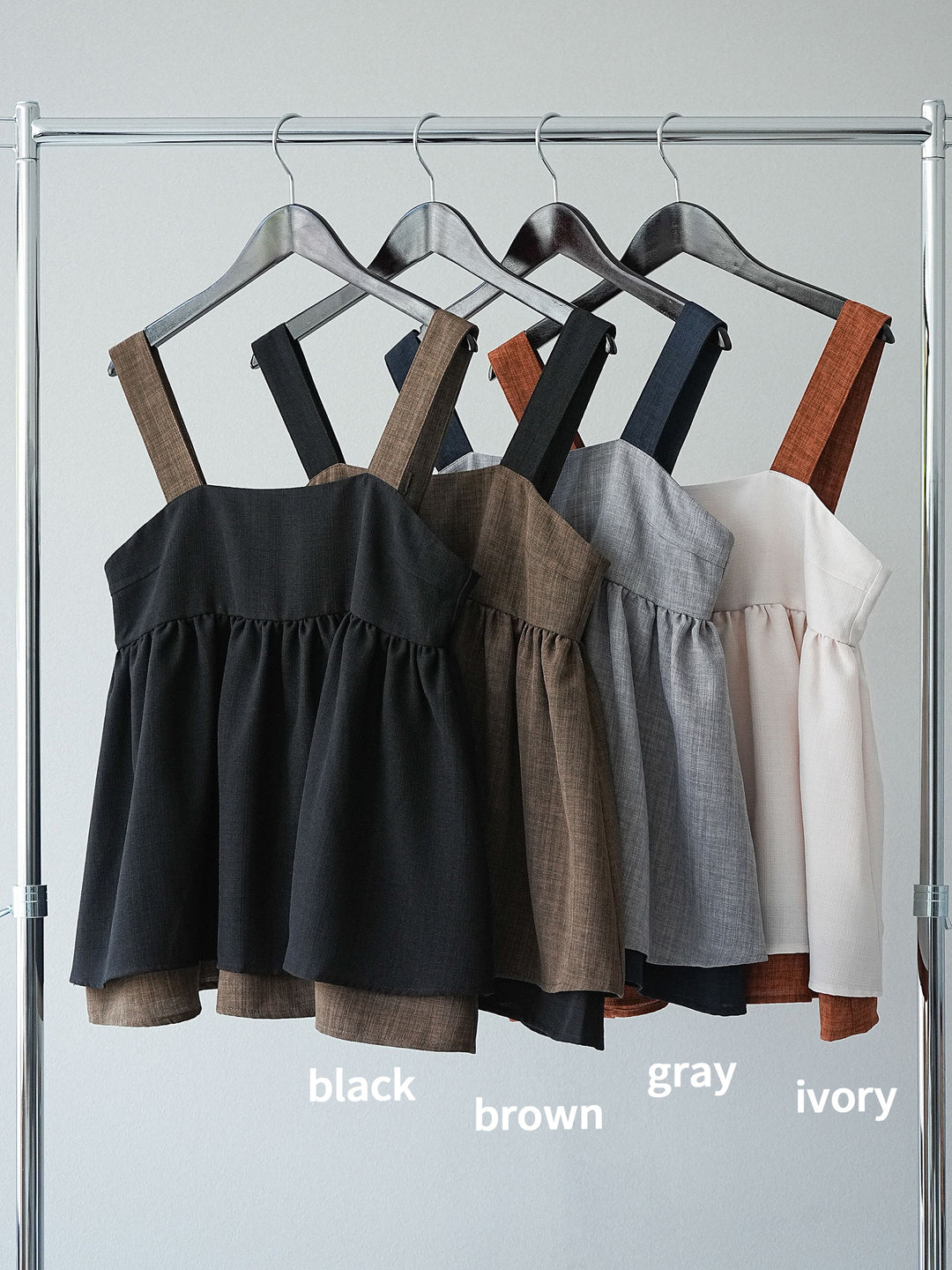 [SET]リネンライク配色フレアタンクトップ+コード刺繍チュールレイヤードパンツ+ブーケプリントタックパンツ(3set)