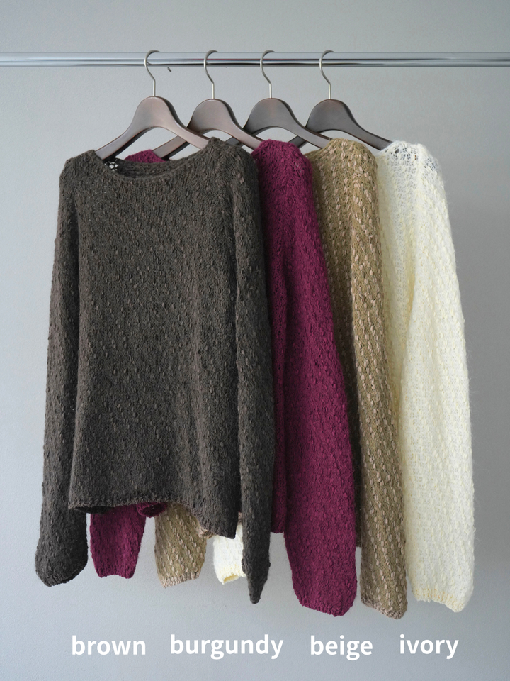 [SET]異素材ミックスヤーンニットプルオーバー+ベルトループデザインワイドパンツ(2set)