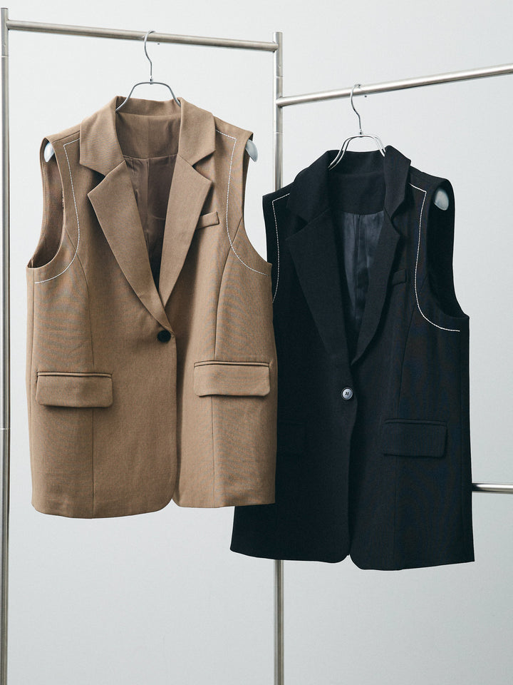 [SET]ステッチデザインベスト+ステッチデザインベスト(2set)