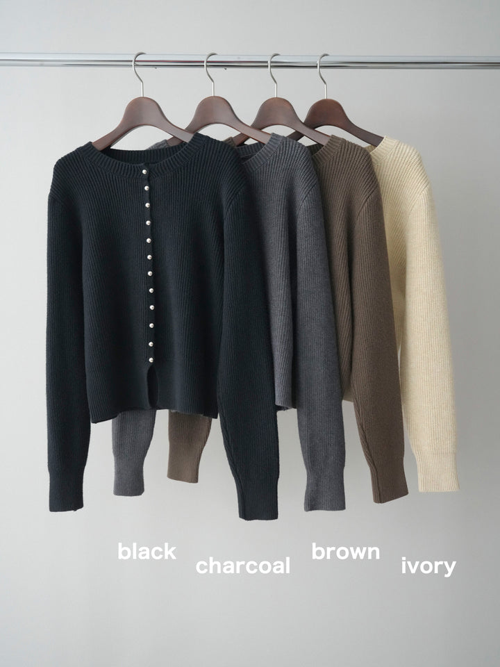 [SET]シルバーボタン畦編みニットカーディガン+ベルト付カーブデニムパンツ(2set)