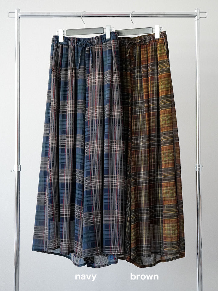 [SET]スエードバンドカラーオーバーシャツ+シアーチェックバギーパンツ(2set)