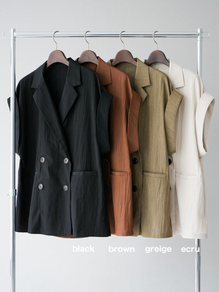 [SET]レーヨンシャーリングキャミワンピース+リネンライクノースリーブダブルジレ(2set)