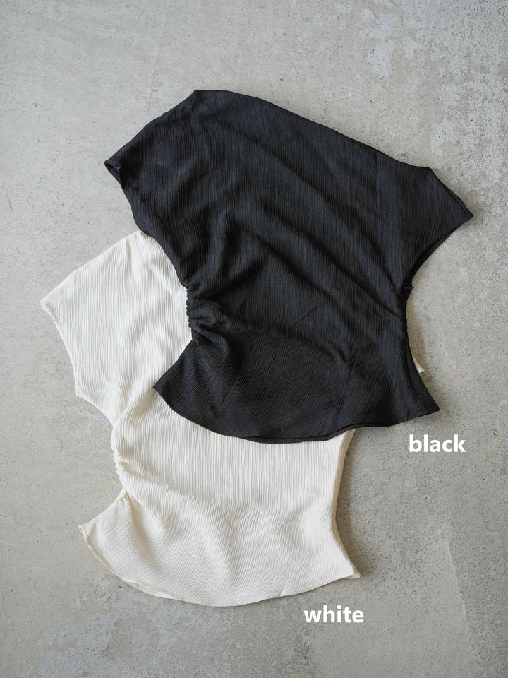 [SET]クレープアシンメトリーギャザートップス+クレープドレープタックパンツ(2set)