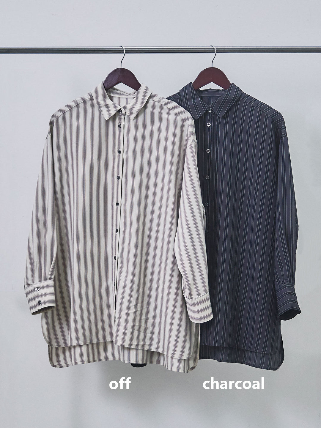 【Allure】[SET]ストライプオーバーシャツ+フロントボタンテレコリブタンクトップ(2set)