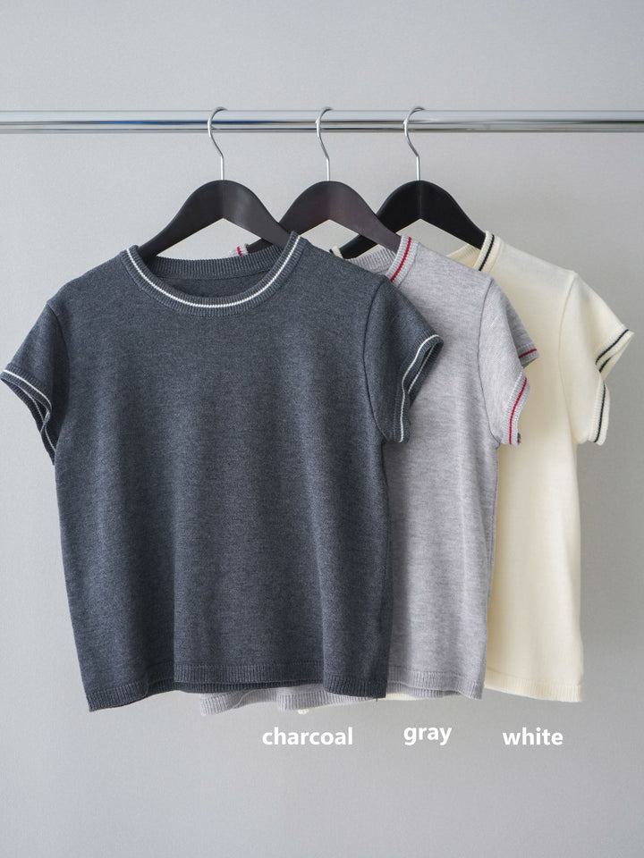 [SET]配色ハーフスリーブニットトップス+配色ハーフスリーブニットトップス(2set)