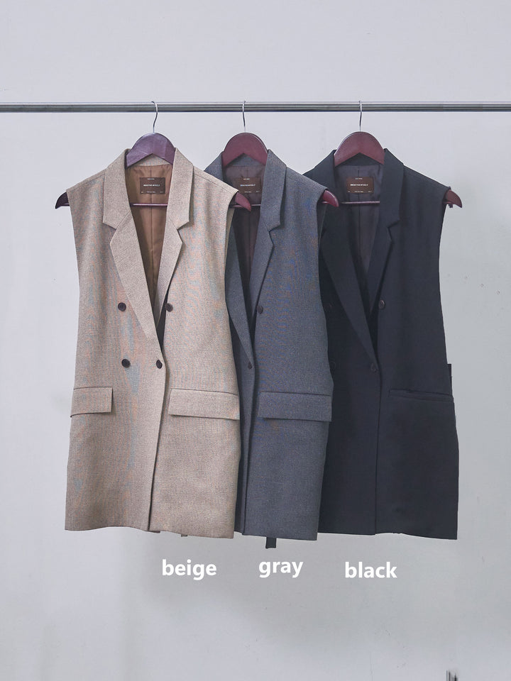 【Allure】[SET]ボウタイシアーキャミワンピース+杢調ミディ丈テーラードジレ(2set)