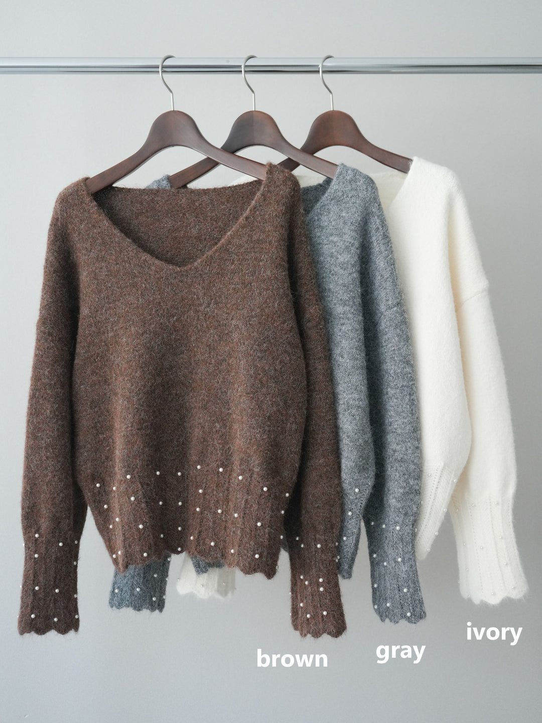 [SET]パールフリルリブヘムニットプルオーバー+チュールボリュームスカート(2set)