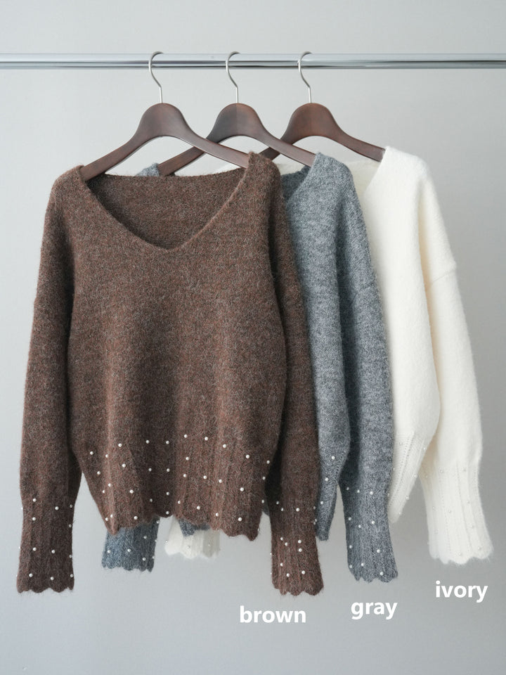 [SET]パールフリルリブヘムニットプルオーバー+チュールボリュームスカート(2set)