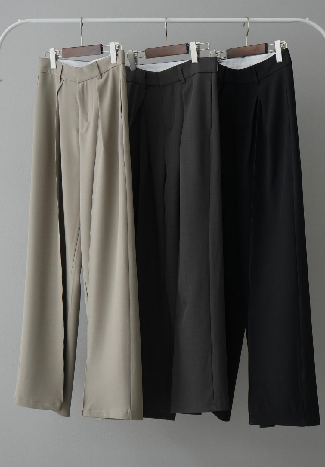 [混搭套裝] [SET] Nuance 圖案糖果袖襯衫 + 豐盈袖水洗透明襯衫 + 設計褶邊寬褲 S (3 件套)