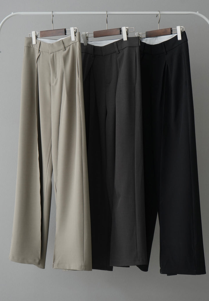 【混搭套裝】【SET】Nuance圖案糖果袖上衣+塊蕾絲捲袖連身裙+設計褶邊寬褲（3件式）