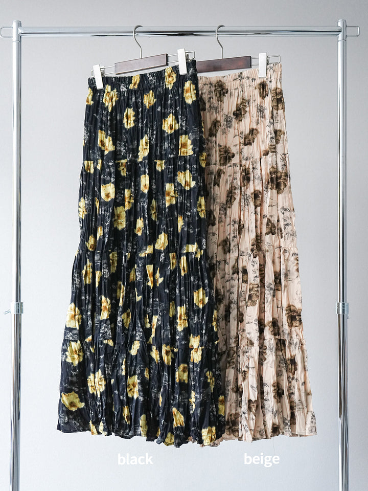 [SET]カシュクールノースリーブニットトップス+フラワーワッシャーロングスカート(2set)