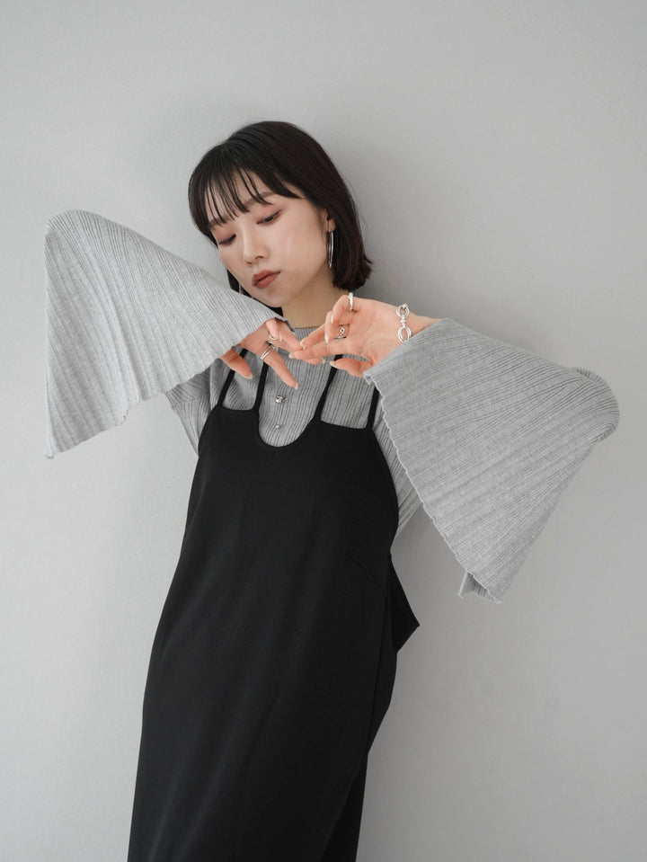 [Pre-order] Random rib flare slit sleeve knit top/gray