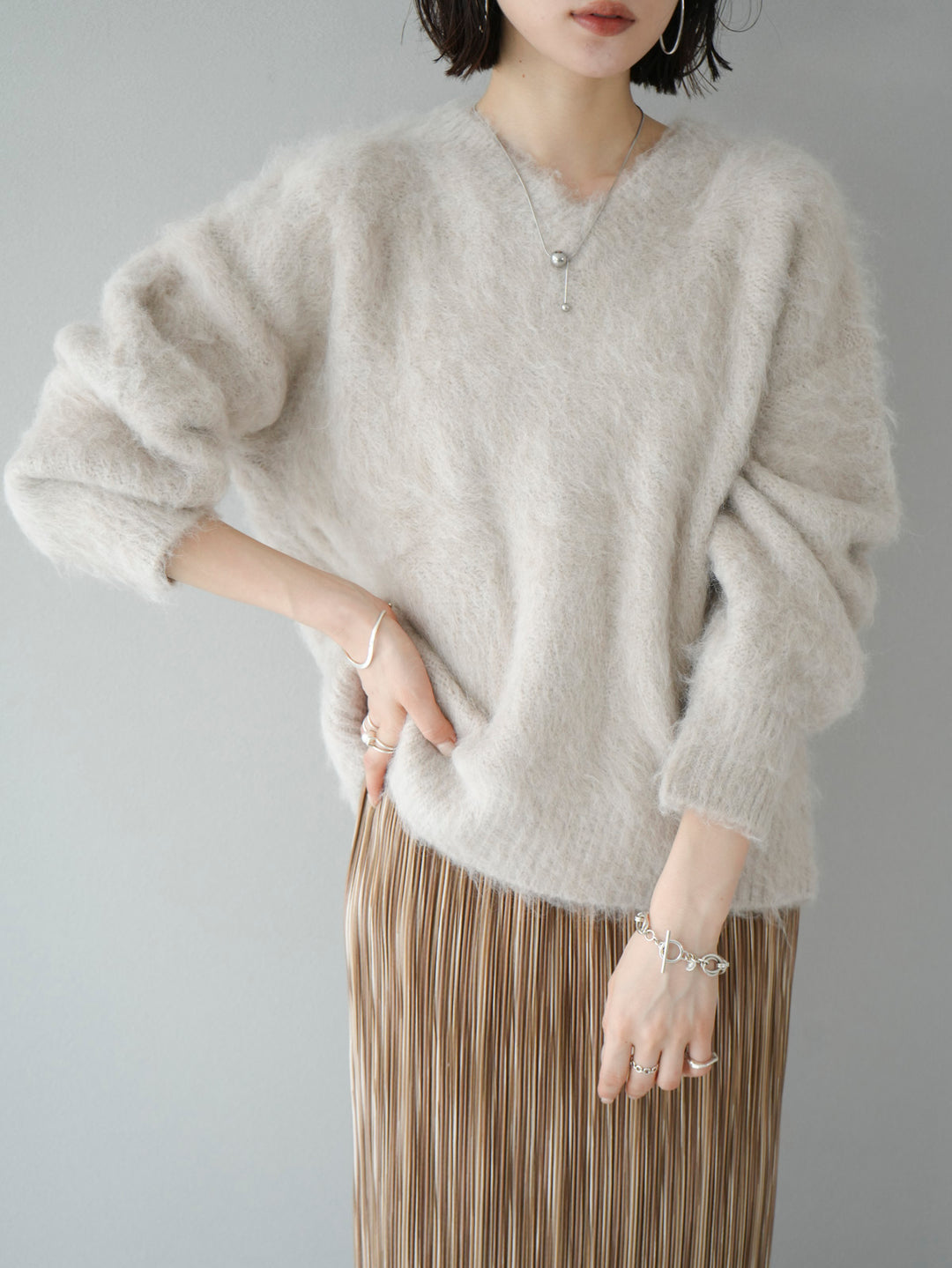 [Pre-order] Wool shaggy loose knit pullover/ecru