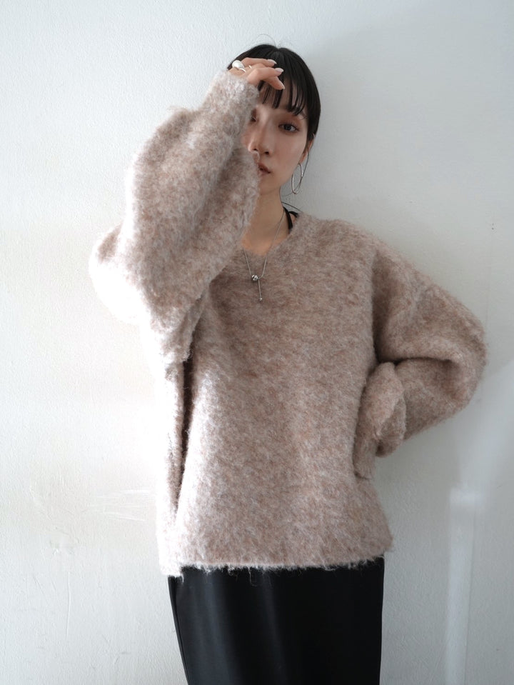 【預訂】羊毛混紡混紡紗捲袖針織/米色