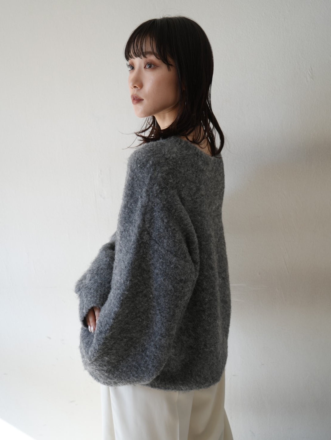 [Pre-order] Wool blend mixed yarn volume sleeve knit/charcoal