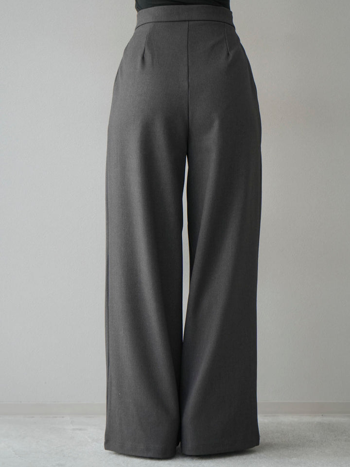 [Pre-order] Waist ribbon design tuck wide pants/gray