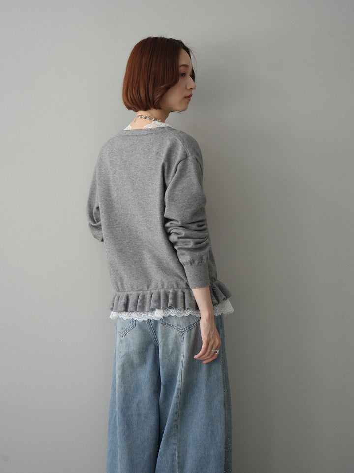 [予約]レーストップ＆フリルニットアンサンブル/gray