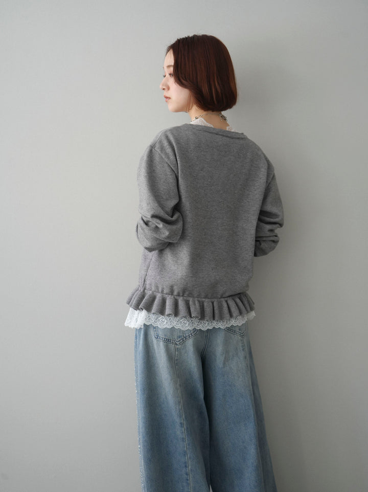 [予約]レーストップ＆フリルニットアンサンブル/gray