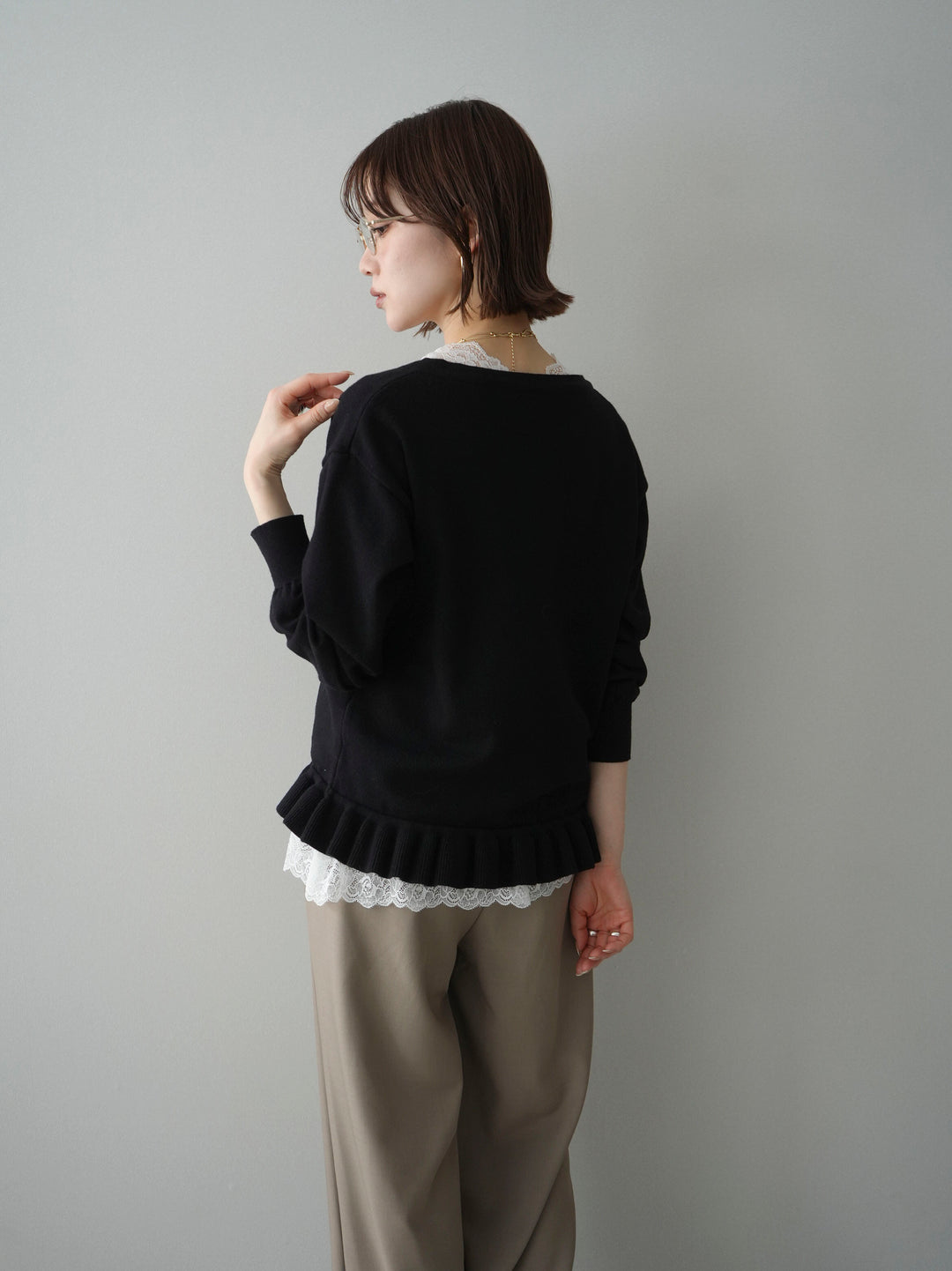 [SET]レーストップ＆フリルニットアンサンブル+選べるアクセセット(2set)