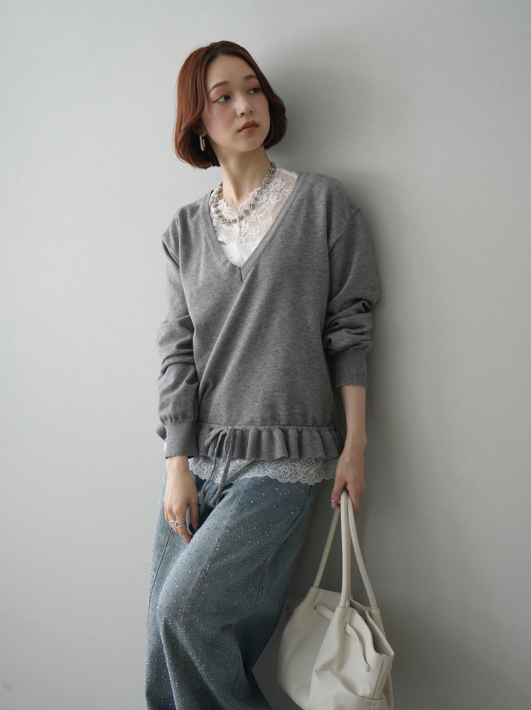 [SET]レーストップ＆フリルニットアンサンブル+選べるアクセセット(2set)