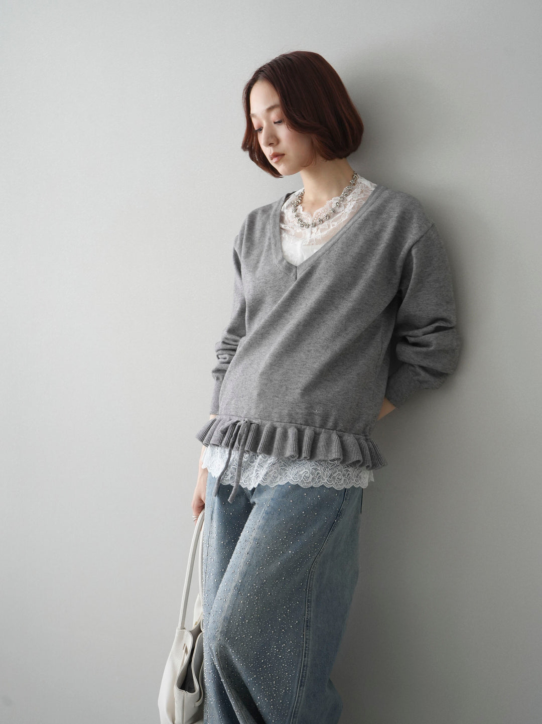 [SET]レーストップ＆フリルニットアンサンブル+選べるアクセセット(2set)