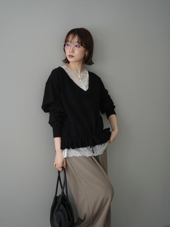 [SET]レーストップ＆フリルニットアンサンブル+選べるアクセセット(2set)