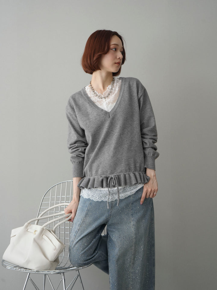 [SET]レーストップ＆フリルニットアンサンブル+選べるアクセセット(2set)