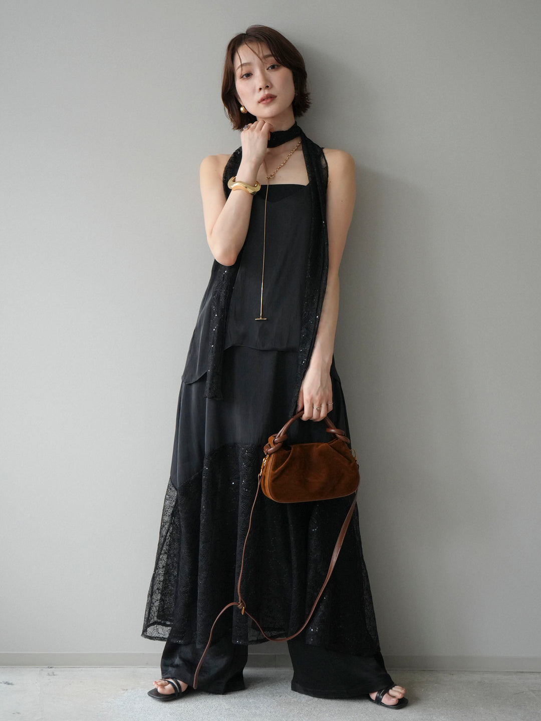 [予約]レースティアードキャミワンピース/black