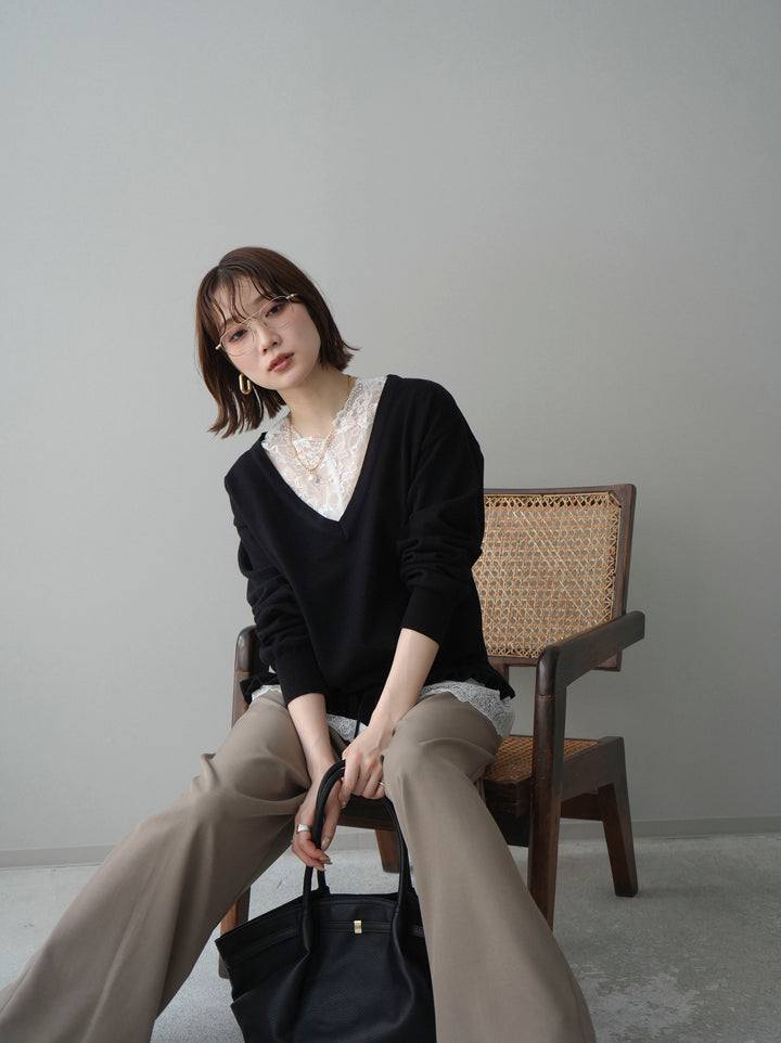 [SET]レーストップ＆フリルニットアンサンブル+選べるアクセセット(2set)