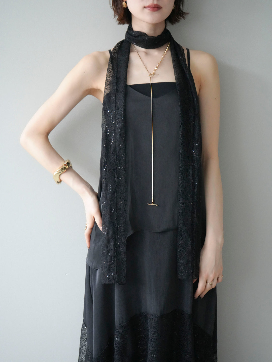 [予約]レースティアードキャミワンピース/black