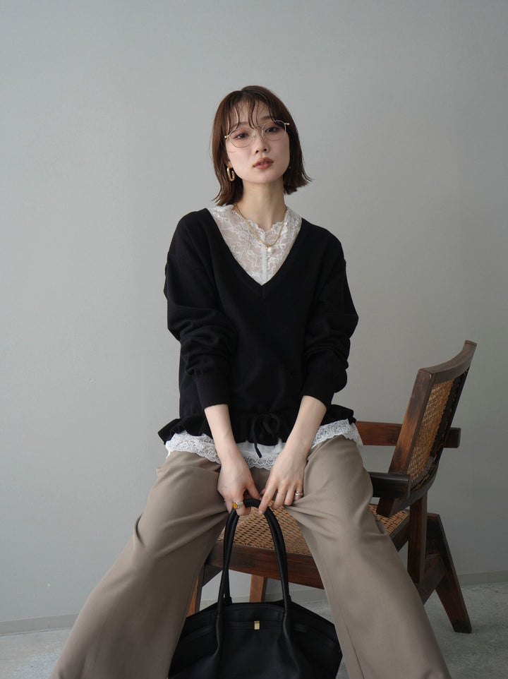 [SET]レーストップ＆フリルニットアンサンブル+選べるアクセセット(2set)