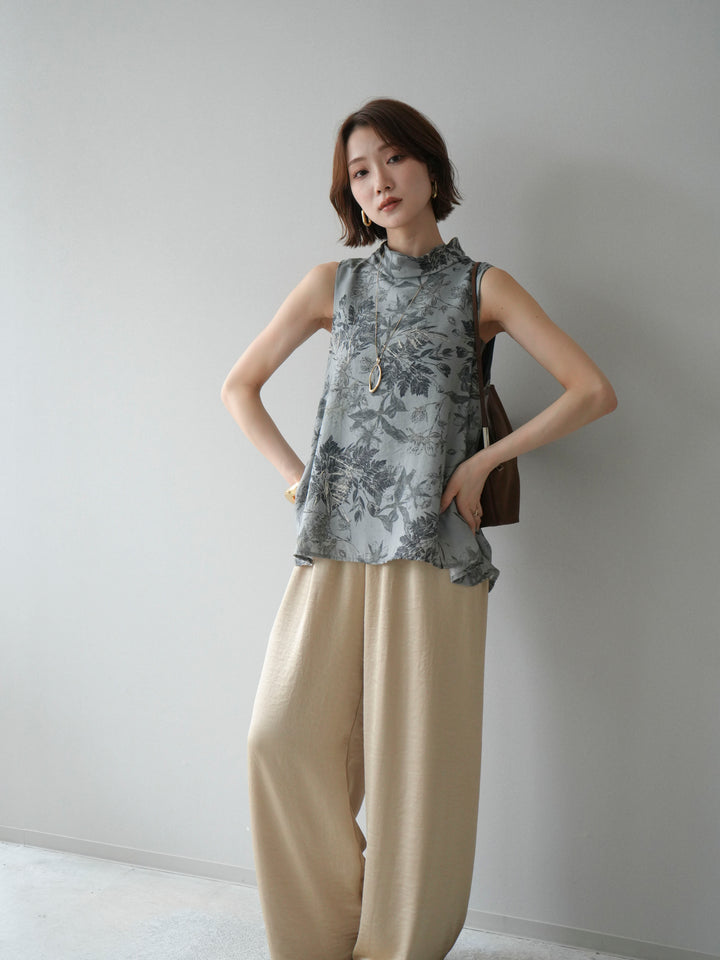 [予約]ボタニカルプリントノースリーブブラウス/green