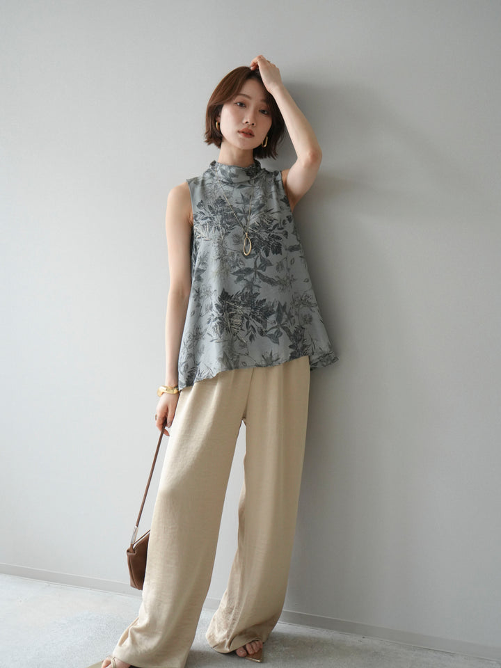 [予約]ボタニカルプリントノースリーブブラウス/green