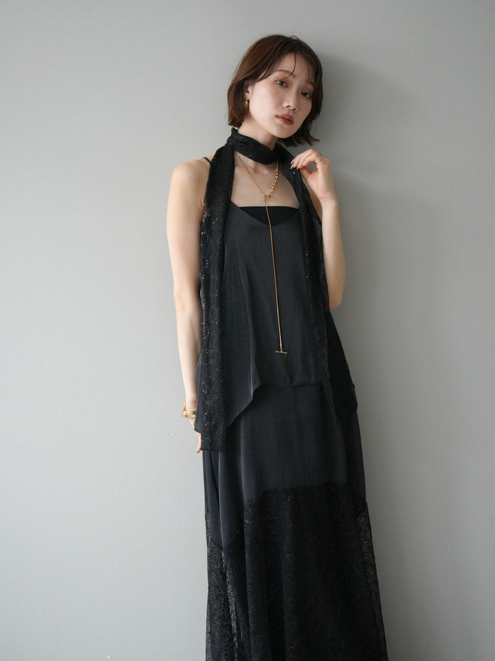 [予約]レースティアードキャミワンピース/black