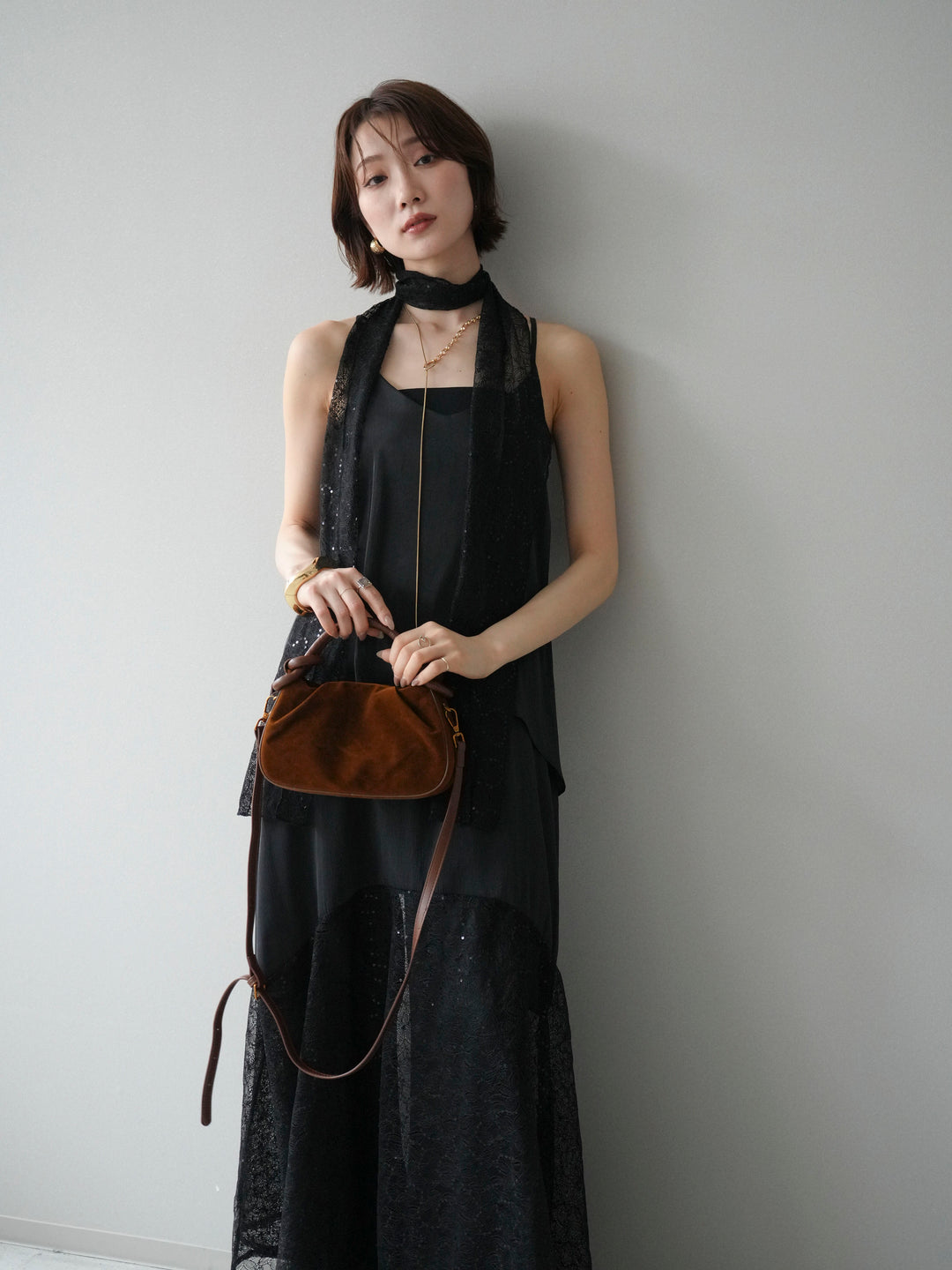 [予約]レースティアードキャミワンピース/black
