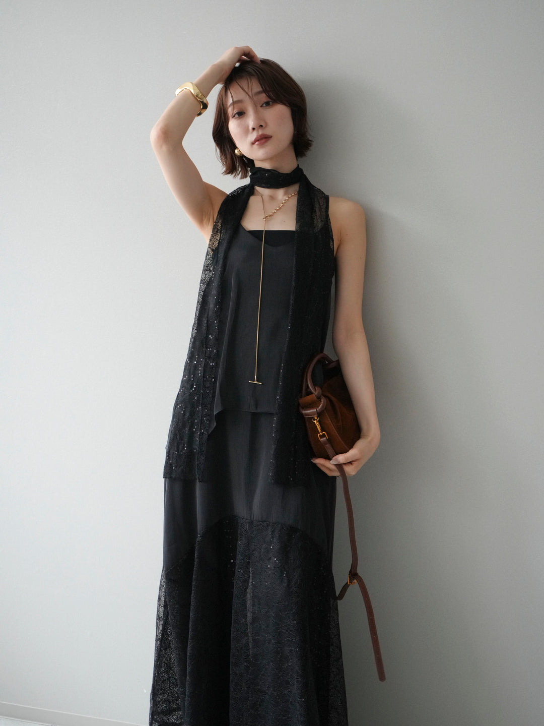 [予約]レースティアードキャミワンピース/black