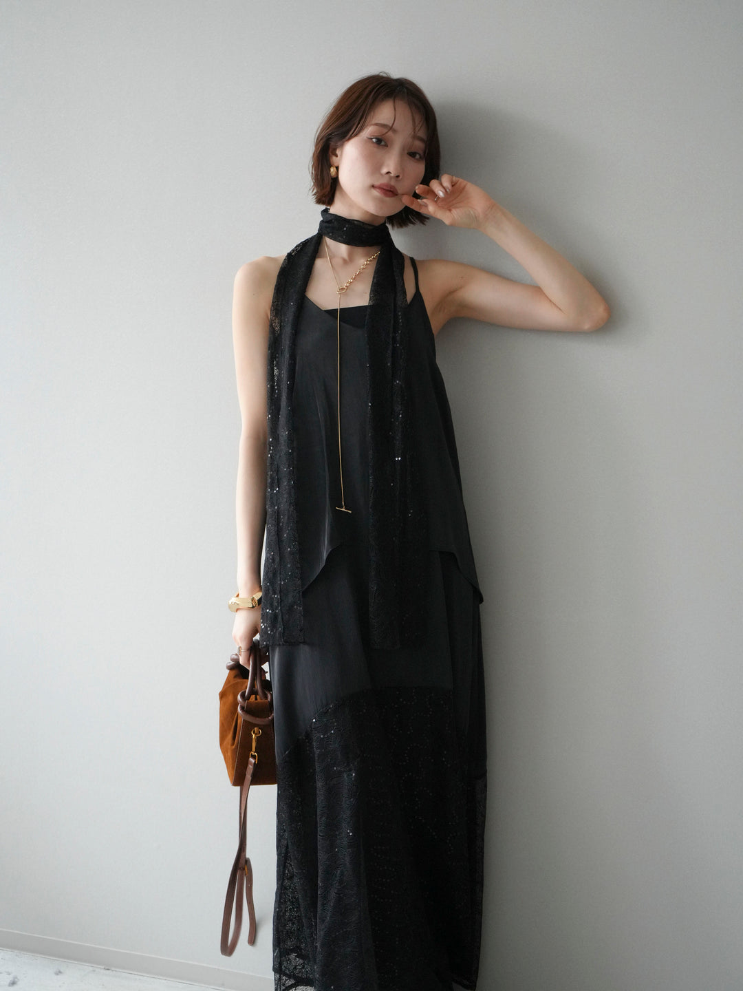[予約]レースティアードキャミワンピース/black