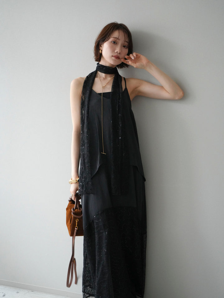 [予約]レースティアードキャミワンピース/black