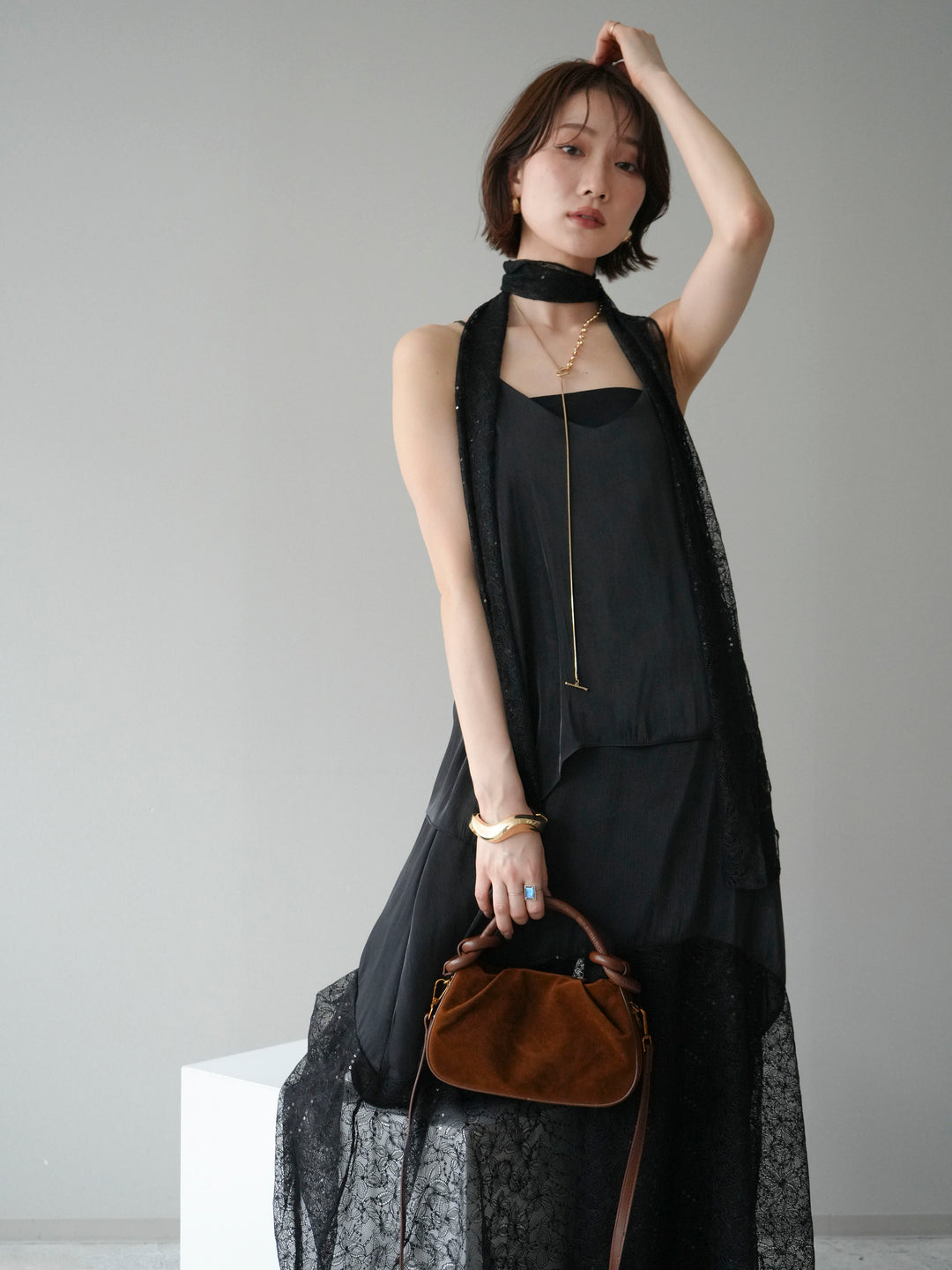 [予約]レースティアードキャミワンピース/black