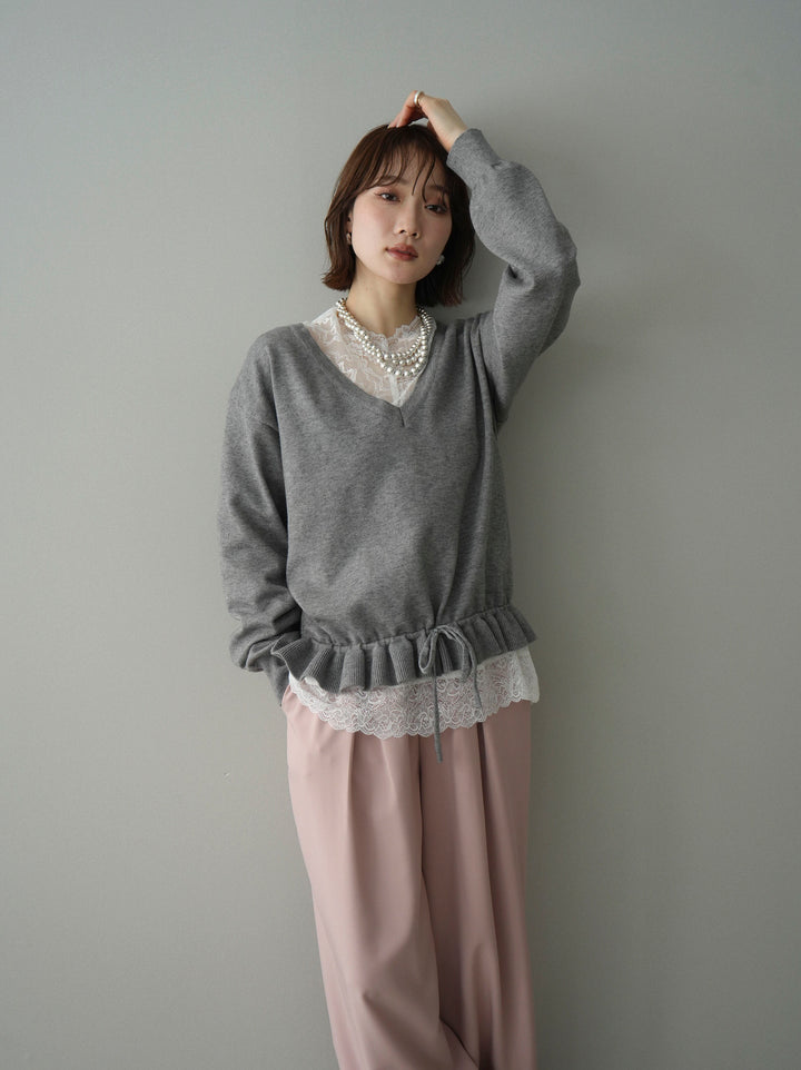 [SET]レーストップ＆フリルニットアンサンブル+選べるアクセセット(2set)