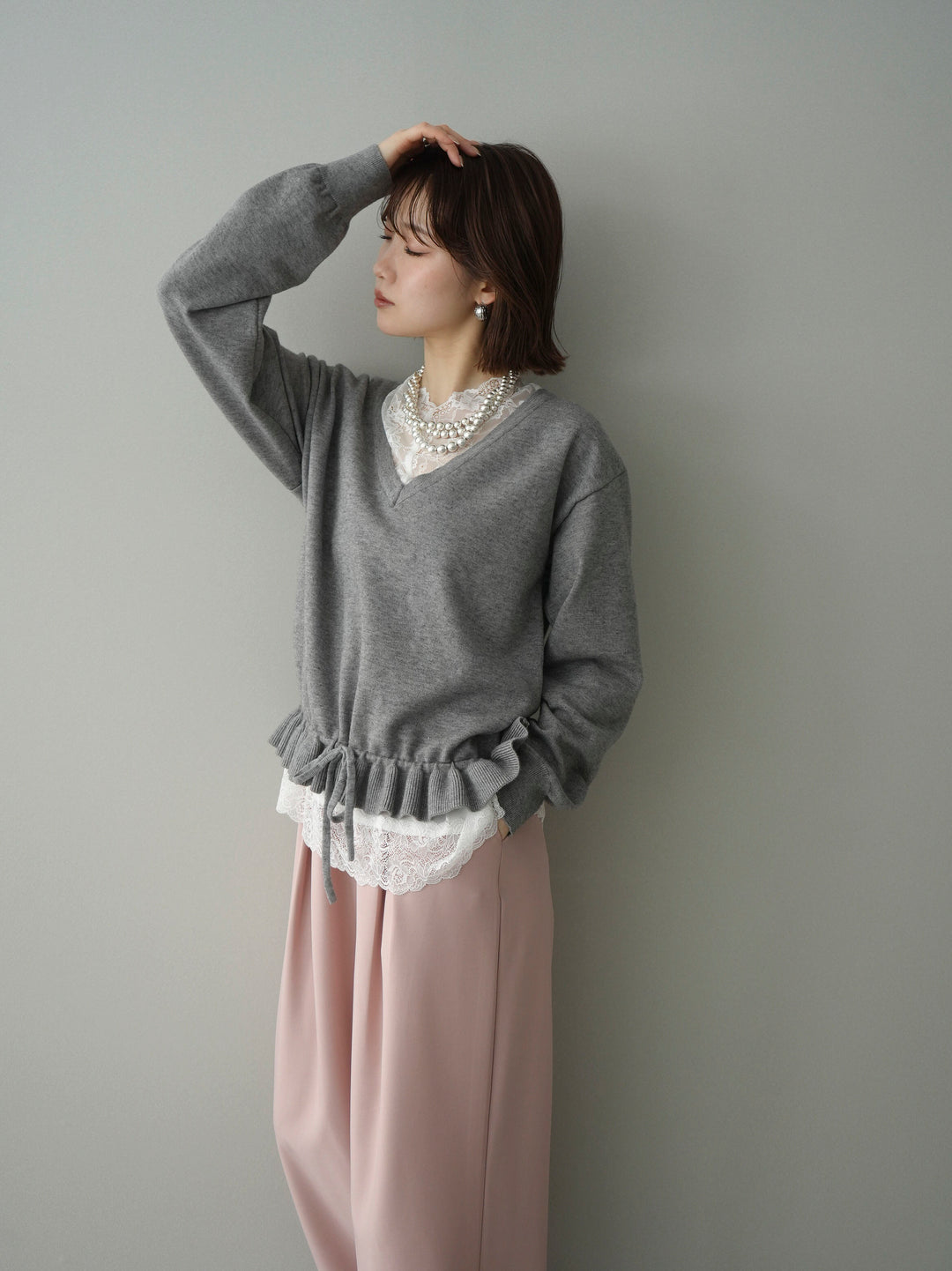 [SET]レーストップ＆フリルニットアンサンブル+選べるアクセセット(2set)